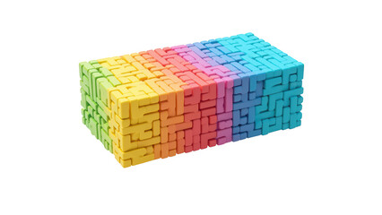 Obraz premium Colorful puzzle block with intricate patterns, showcasing vibrant hues of blue, green, yellow, orange, and pink, evoking sense of creativity