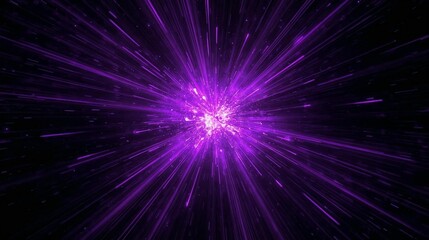 Fototapeta premium Explosion of cosmic purple light rays – galactic beams in motion with an abstract sci-fi energy effect.