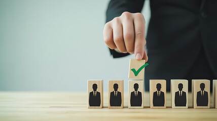 Hand selecting a candidate block with green checkmark from row