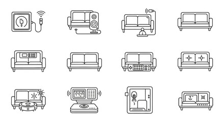 smart home automation system icons set remote control devices connected to couch simplifying daily life with wireless technology at home