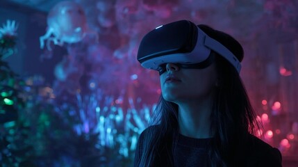 Woman Using Virtual Reality Headsets outside