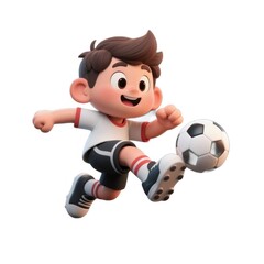 Obraz premium 少年サッカー選手がボールを蹴る白い背景