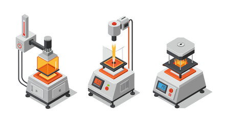 Modern isometric 3d laboratory equipment with heating elements in technology context