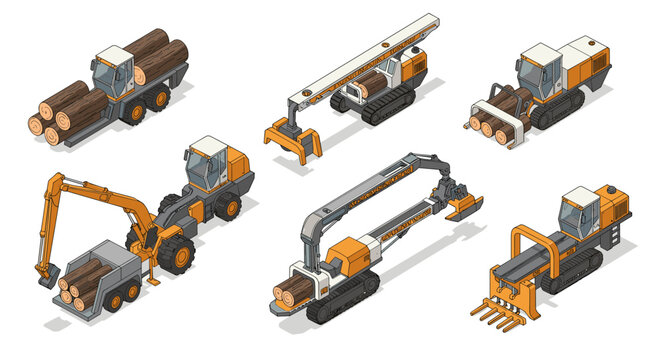 Isometric heavy machinery for forestry and logging operations