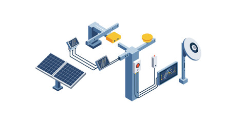 Isometric solar energy and automation concept with technology components