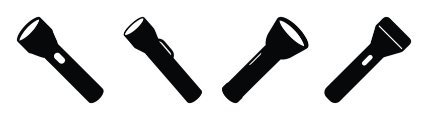Fototapeta premium Collection of four black flashlights shown at different angles with a clean