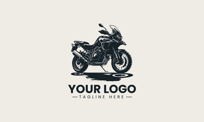 Detailed black vector illustration of a modern powerful adventure touring motorcycle creating a dynamic long distance travel symbol