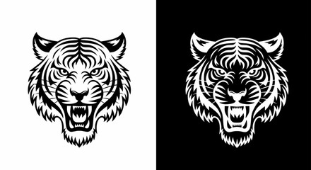 Tiger Head Vector Illustration: Aggressive Feline Mascot Design