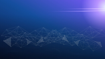 Abstract technology polygonal background from lines, dots and glowing particles.