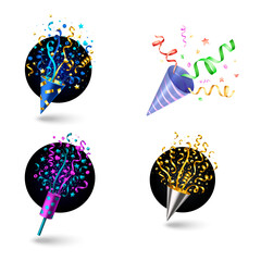 Confetti Poppers Exploding with Streamers and Stars