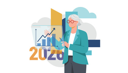 Senior executive presenting financial growth forecast for 2026 Business strategy planning