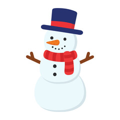 Snowman illustration with top hat, carrot nose, and red scarf