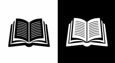 Open Book Icon Illustration on White and Black Backgrounds
