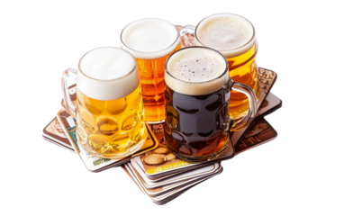 Fun Bavarian trivia game showcasing beer facts and cultural elements for Oktoberfest celebrations isolated on white background PNG