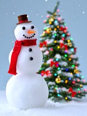 Fototapeta premium 3D Snowman with Christmas Tree Lights
