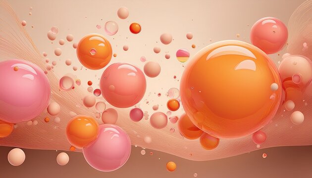 soft pop abstract organic rubber bubbles and blobs pink orange floating in the air isolated on beige background abstract scene copy space generative ai