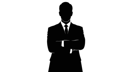 Businessman Silhouette &ndash; Confident Figure in Suit and Tie with Arms Crossed on White Background