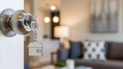 new home key. house key in door for new home