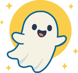 Cute Halloween Ghost with Stars, perfect for spooky season decor or kids' party invitations, brings playful vibes to any design, originally scalable vector
