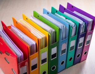 vibrant colored folders with pockets arranged neatly for organization