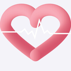 Pink heart with electrocardiogram line, symbol of love & health and life