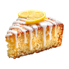 Lemon drizzle cake slice, isolated on white background, realistic, studio lighting, centered, no shadow, transparent background