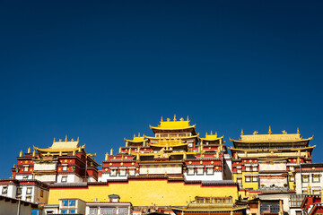 Songzanlin Monastery with clear blue sky.