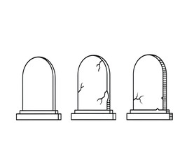 Tombstone outlines isolated on white background, depicting simple gravestone designs, symbolizing remembrance, mourning, and the passage of time