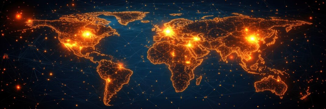 Global map with glowing city lights - Powered by Adobe