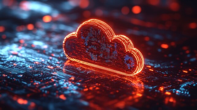 Glowing cloud icon on a tech surface