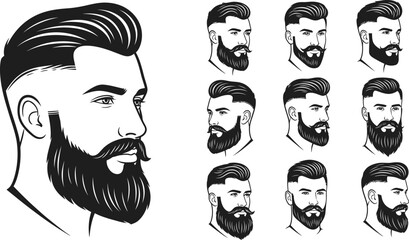 Beard Style Vector Set – Modern Male Hair and Beard Silhouette Collection