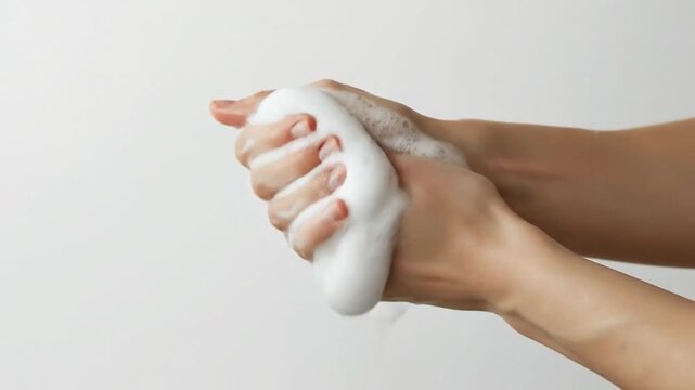 Close up healthcare video of soapy hands being cleaned thoroughly