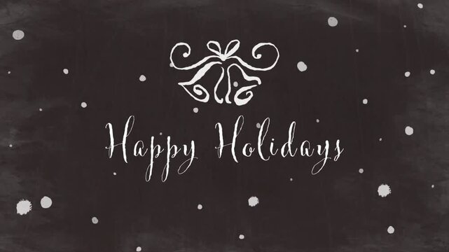 Happy Holidays - Chalk Style Text Wiggly Animation With Belles and Snow On Black Chalkboard
