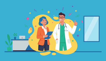 Successful medical team celebrating achievement in the office