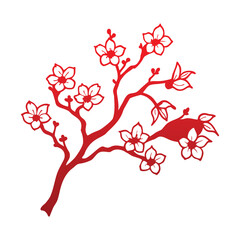 Red Cherry Blossom Branch &ndash; Elegant Floral Art Illustration