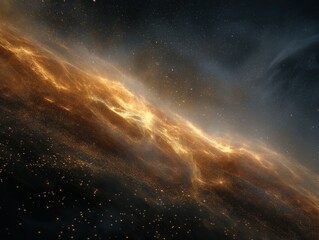 Fototapeta premium Stunning cosmic nebula ablaze with golden light, illuminating distant stars in the vast expanse of deep space, an awe inspiring view.