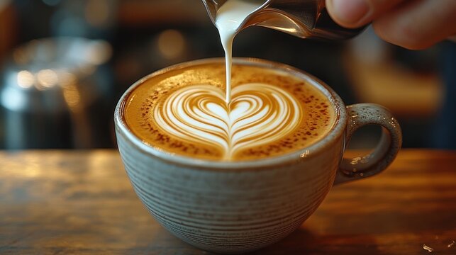 Latte art heart, milk pouring