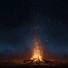 Warm Campfire Glowing Brightly Against Dark Night Sky