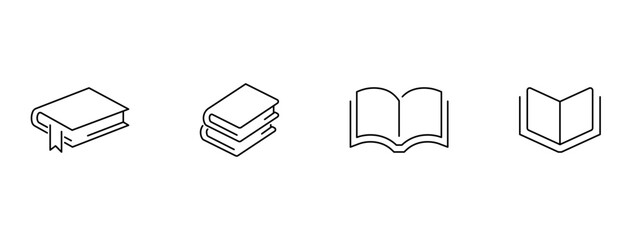 Book icon set. Minimalist line vector illustrations of closed and open books. Education symbol. Vector illustration.