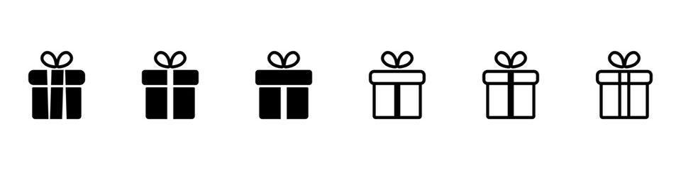 Present gift box icon set. Christmas gift icon. Surprise present linear design. Vector illustration.
