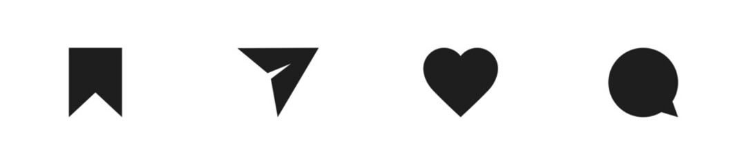 Social media outline icon set. Like, message, chat, bookmark symbols. User interface, mobile app, web. Vector illustration