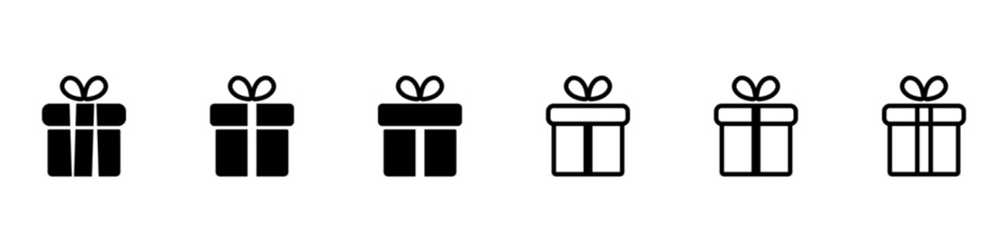 Present gift box icon set. Christmas gift icon. Surprise present linear design. Vector illustration.