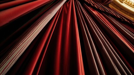 audience. Multiple layers of theater curtains opening in deep perspective. event programs, museum guides, designed for cultural heritage projects and event programs, used by supply chain planners.