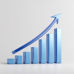 sleek blue bar graph with an upward arrow illustrates increasing progress, success, or positive performance in business, finance, or data metrics