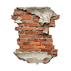 Destroyed brick wall Isolated transparent on white background
