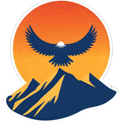 Obraz premium Majestic Eagle Soaring Above Mountain Peak at Sunrise | Powerful Eagle Flying Over Golden Morning Mountains | Scenic Sunrise with Eagle in Flight | Epic Wildlife Illustration of Eagle and Mountain