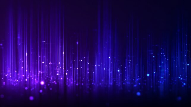 Abstract, vibrant graphic with vertical blue & purple light streaks, with glowing particles on a dark gradient background