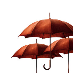 Three red brown umbrellas isolated on transparent background