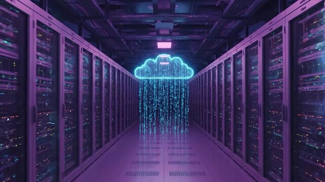 Futuristic cloud storage and big data processing in server corridor - Powered by Adobe