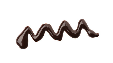 Sample of tasty melted chocolate isolated on white, top view